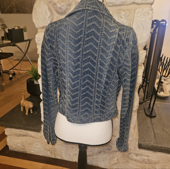 Free People Blue Zigzag Jean Jacket - Picture 3 of 5
